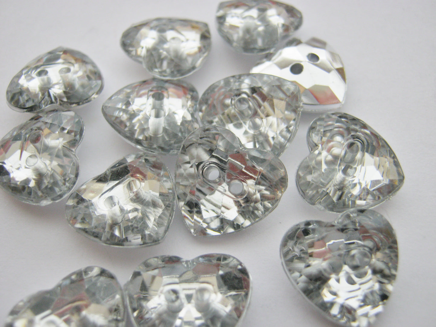 10 Silver Hearts Sewing Buttons 13mm (1/2") Acrylic Silver Backed Clear Crystal Hearts Sewing Buttons for Women's and Girls Clothing