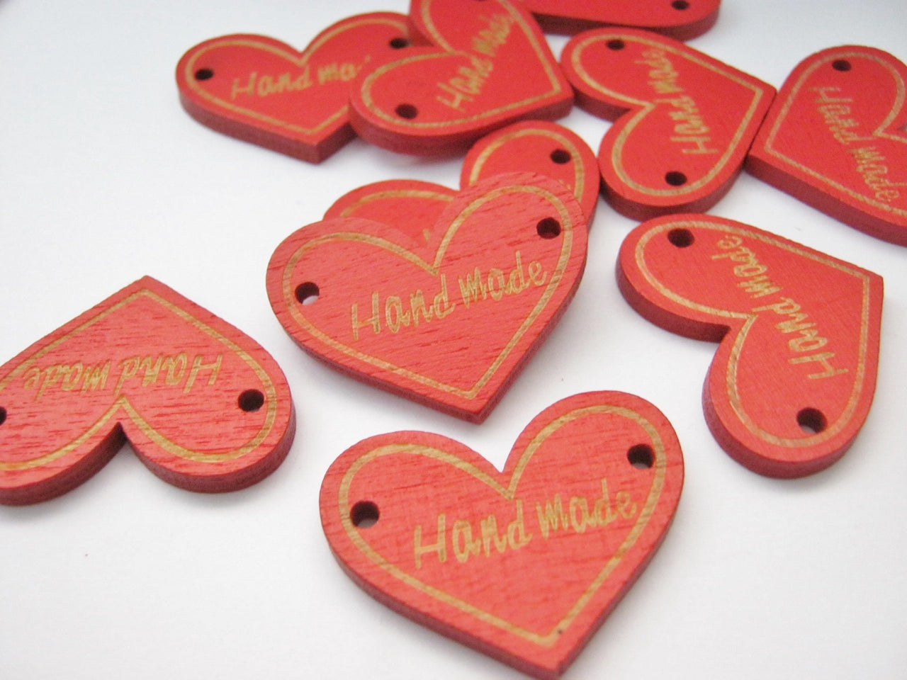 10 Large Red Heart Buttons with "Handmade" imprint 30mm (1 1/8") Wood Heart Buttons for Valentine's Day Clothing and Crafts