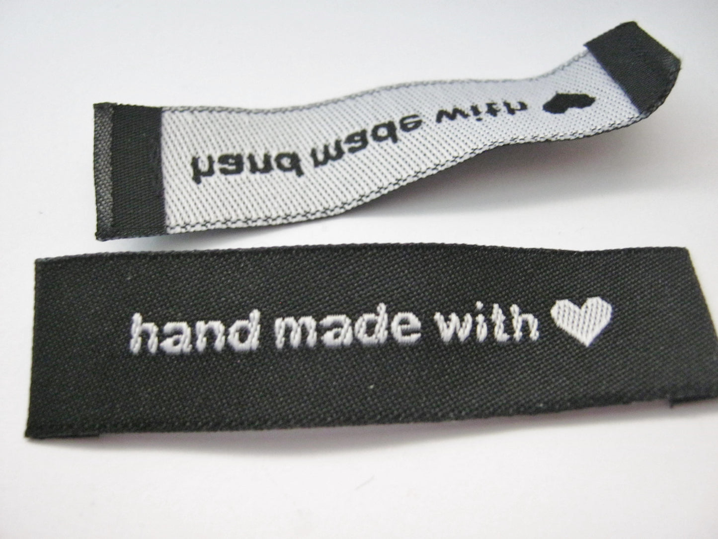 24 Black Handmade with Love Fabric Sew On Labels 45mm (1 3/4") Black Clothing Labels Sewing Tags Dressmaking Crafts Accessories