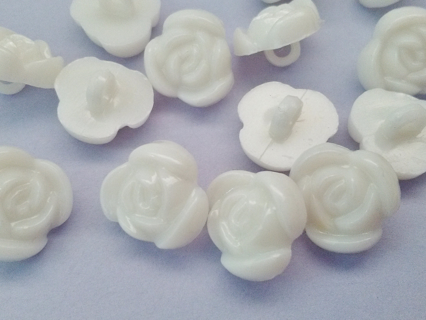 White Rose Flower Shank Buttons 15mm (5/8") White Flower Shaped Floral Sewing Clothing Buttons Accessories