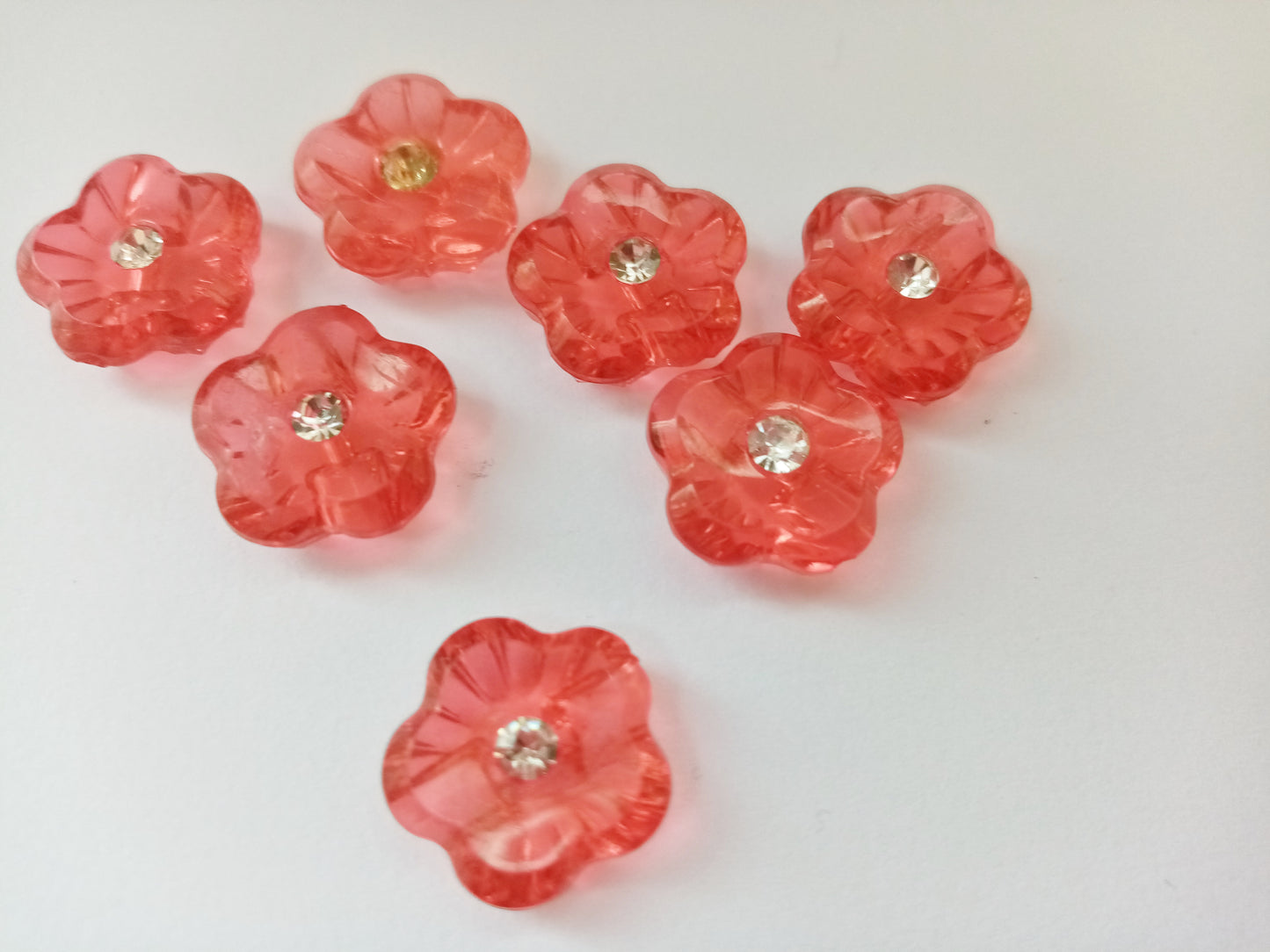 50 Flower Shaped Buttons with Rhinestone 15mm (5/8") Low Shank Back Acrylic Sewing Buttons - Choose colour or Mixed colours