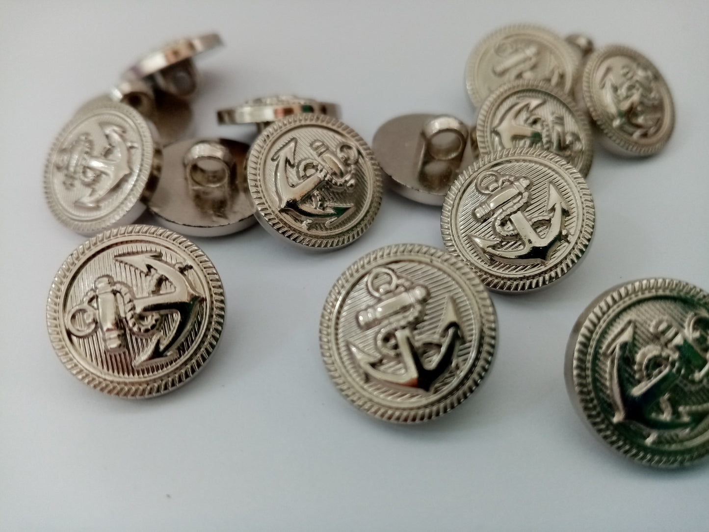 10 Plastic Silver Anchor Buttons 15mm (5/8") Lightweight Shank Anchor Sewing Buttons for Nautical Outfits for Shirts, Blouses and Jackets
