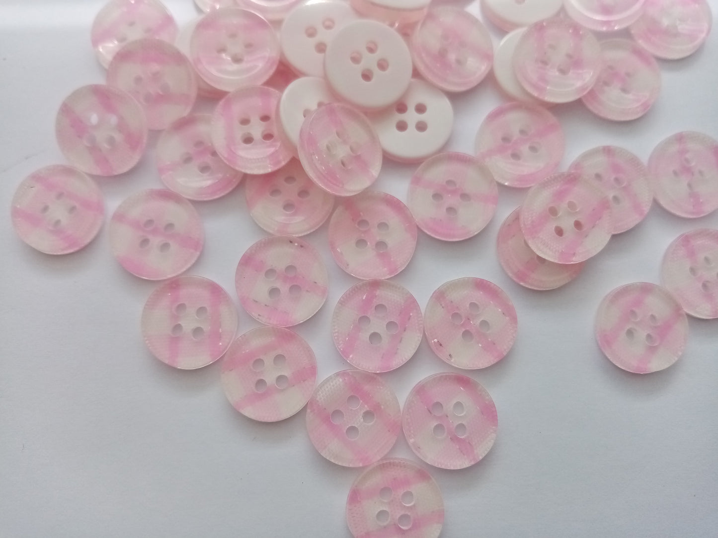 Pink Checked Gingham Buttons 12mm (1/2in) Pink Sewing Buttons for Shirts, Blouses and Girls Clothing