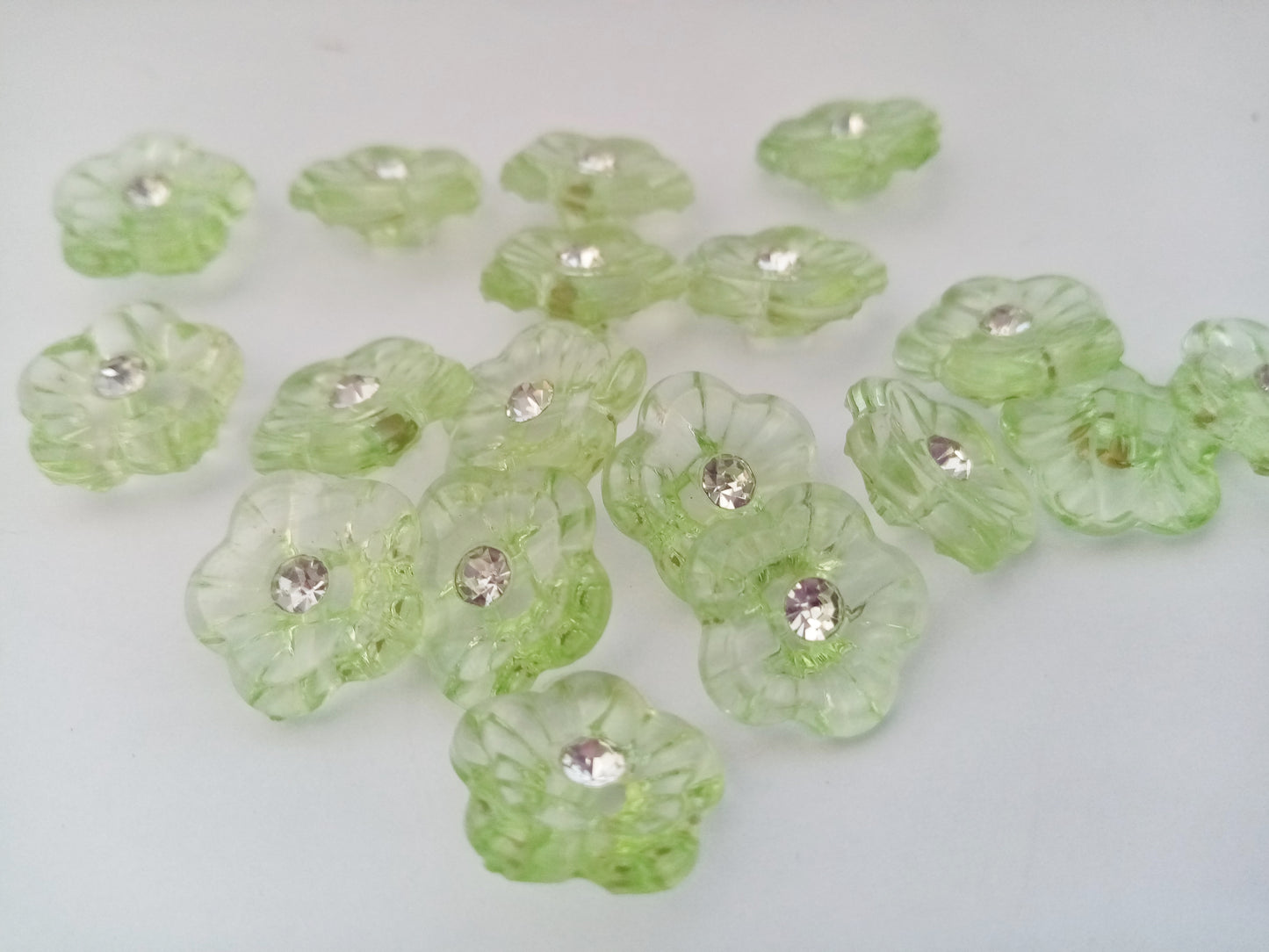 50 Flower Shaped Buttons with Rhinestone 15mm (5/8") Low Shank Back Acrylic Sewing Buttons - Choose colour or Mixed colours