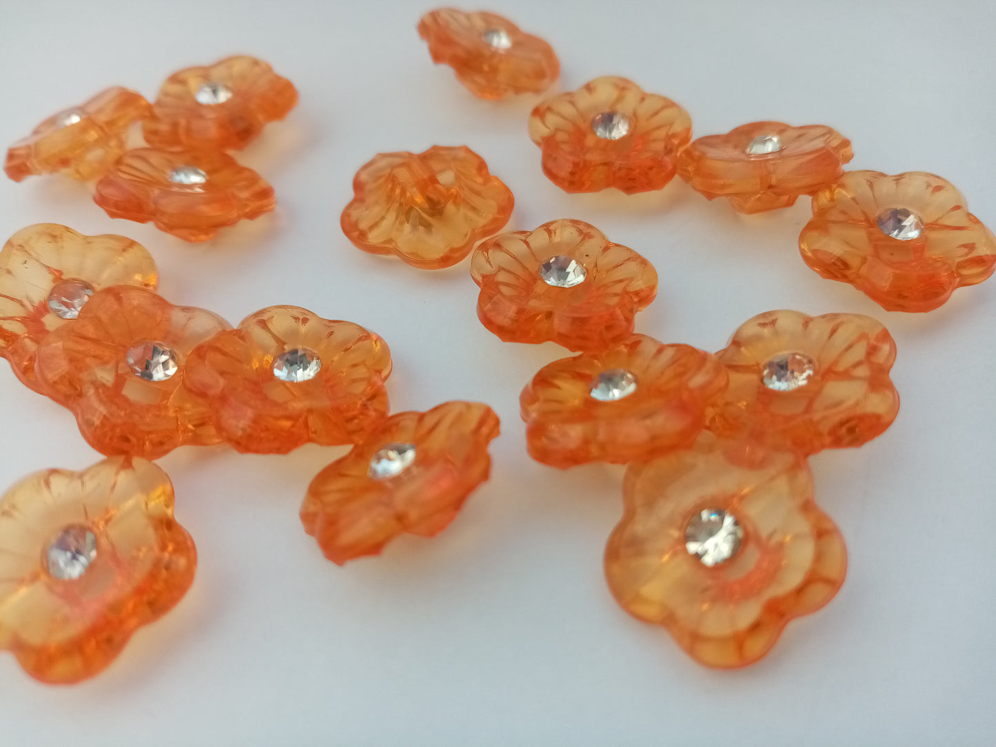 50 Flower Shaped Buttons with Rhinestone 15mm (5/8") Low Shank Back Acrylic Sewing Buttons - Choose colour or Mixed colours