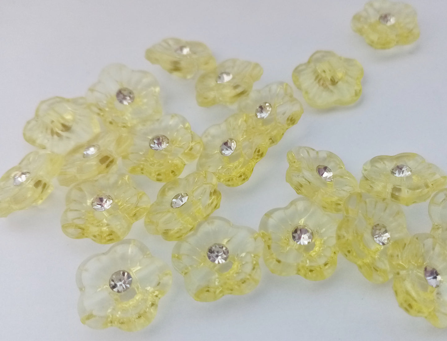 50 Flower Shaped Buttons with Rhinestone 15mm (5/8") Low Shank Back Acrylic Sewing Buttons - Choose colour or Mixed colours