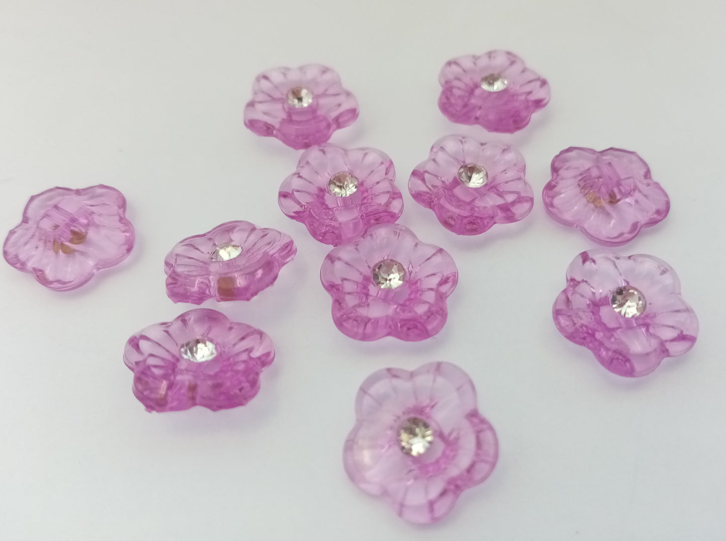 50 Flower Shaped Buttons with Rhinestone 15mm (5/8") Low Shank Back Acrylic Sewing Buttons - Choose colour or Mixed colours