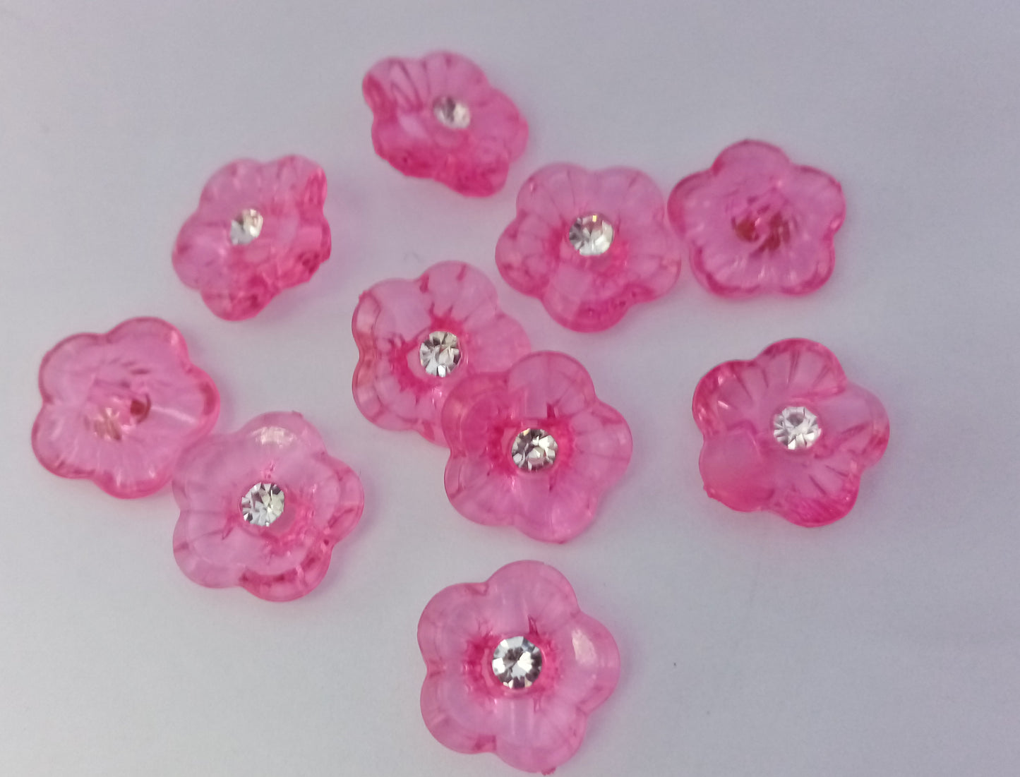 50 Flower Shaped Buttons with Rhinestone 15mm (5/8") Low Shank Back Acrylic Sewing Buttons - Choose colour or Mixed colours