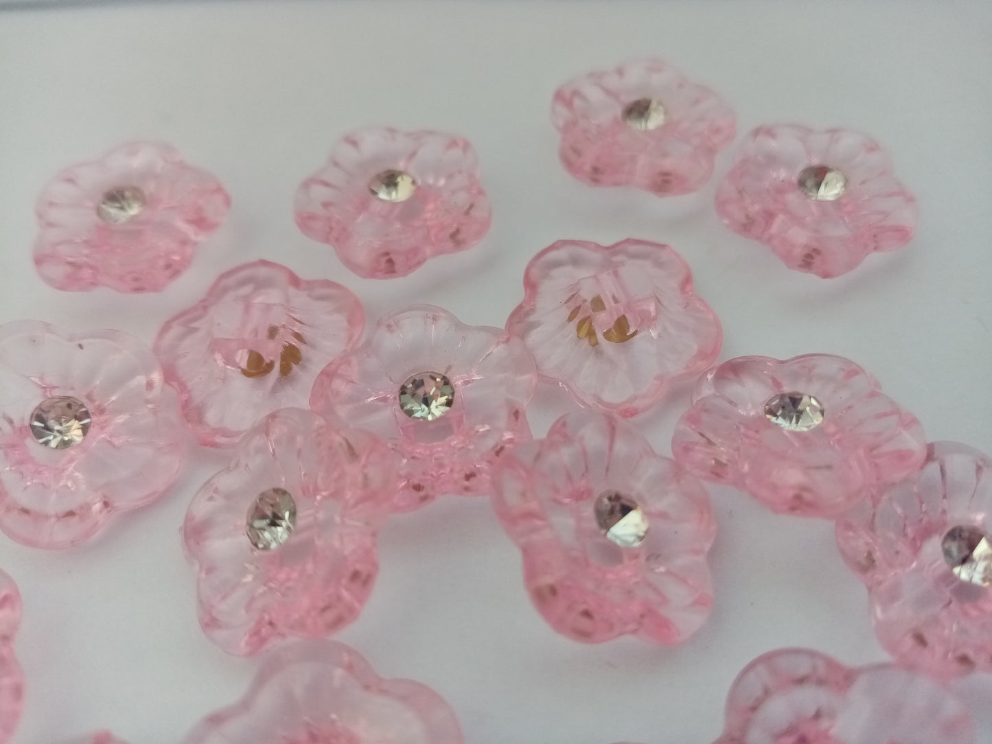 50 Flower Shaped Buttons with Rhinestone 15mm (5/8") Low Shank Back Acrylic Sewing Buttons - Choose colour or Mixed colours