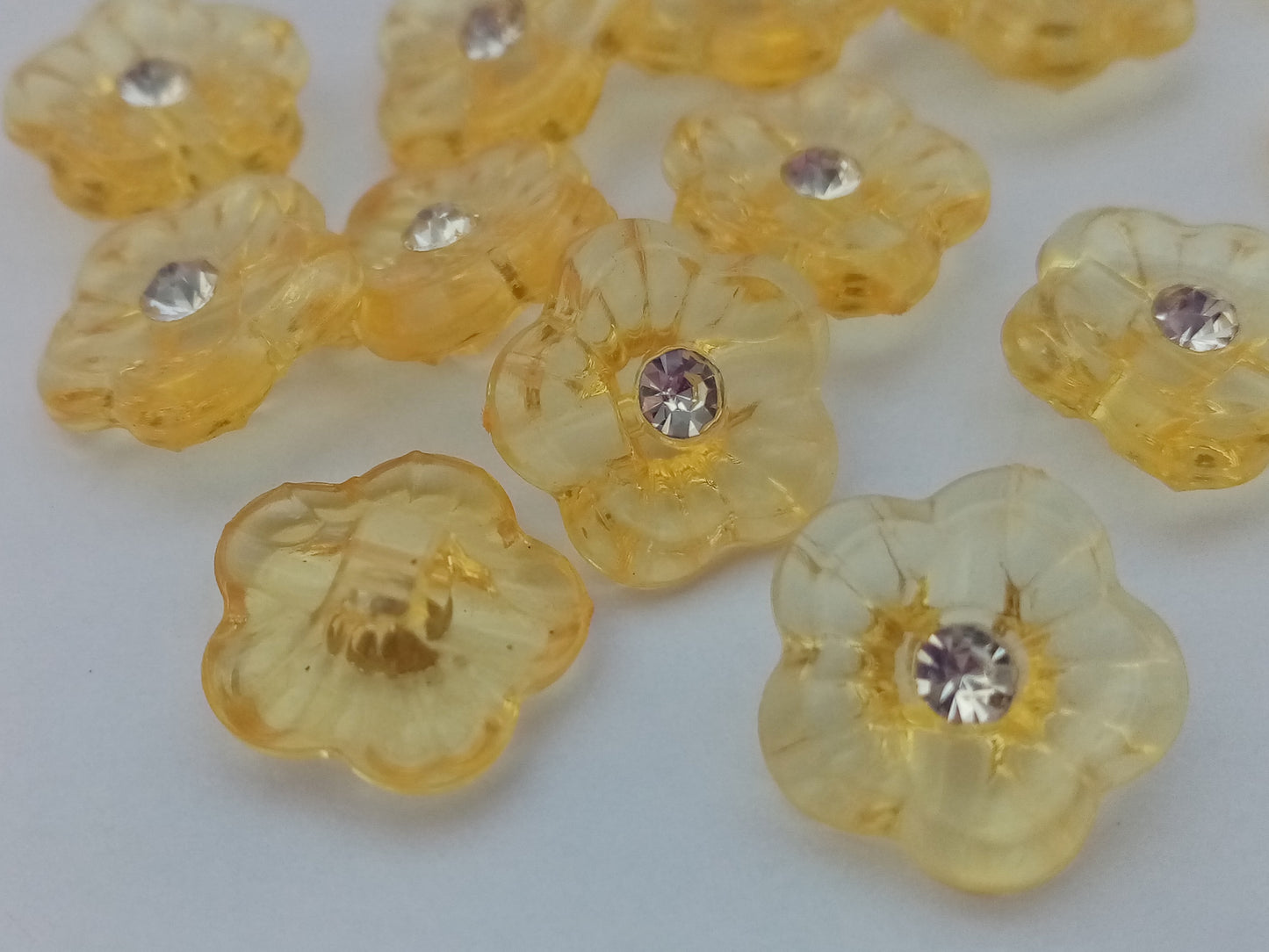 50 Flower Shaped Buttons with Rhinestone 15mm (5/8") Low Shank Back Acrylic Sewing Buttons - Choose colour or Mixed colours