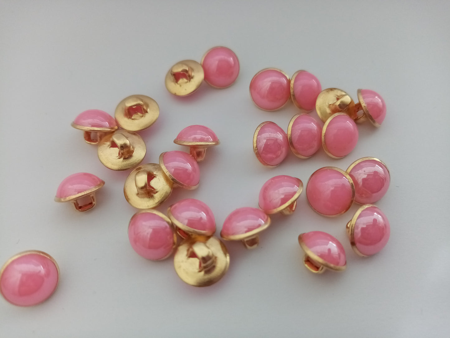 50 Bubble Gum Pink Pearl Buttons 10mm (3/8") Metal Shank Half Dome Small Pink Buttons for Shirts and Blouses and Girls Clothing