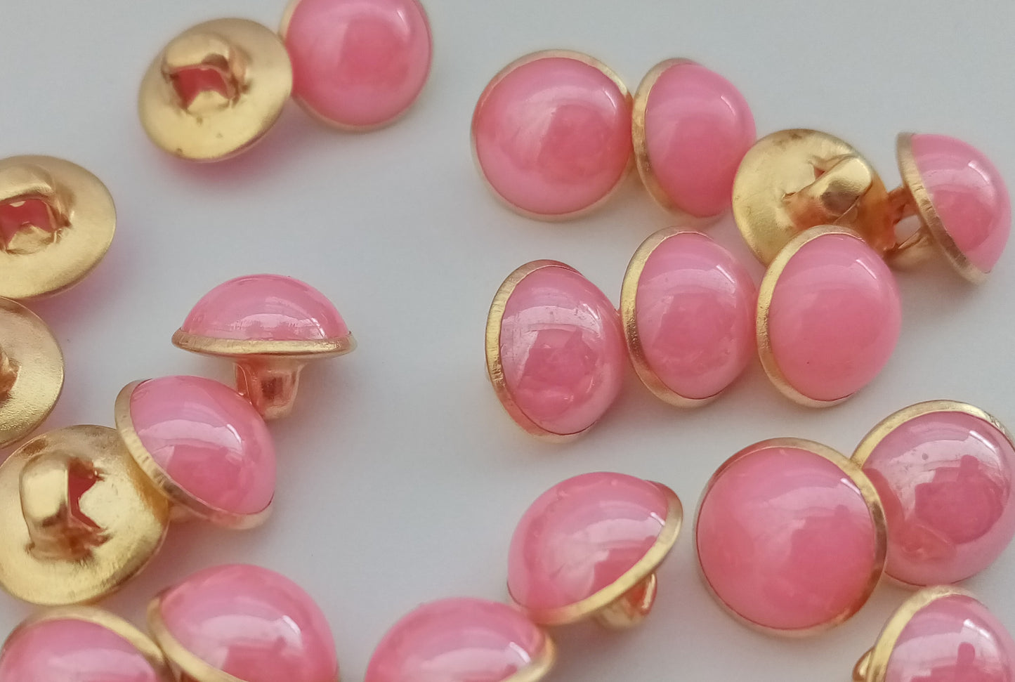 50 Bubble Gum Pink Pearl Buttons 10mm (3/8") Metal Shank Half Dome Small Pink Buttons for Shirts and Blouses and Girls Clothing