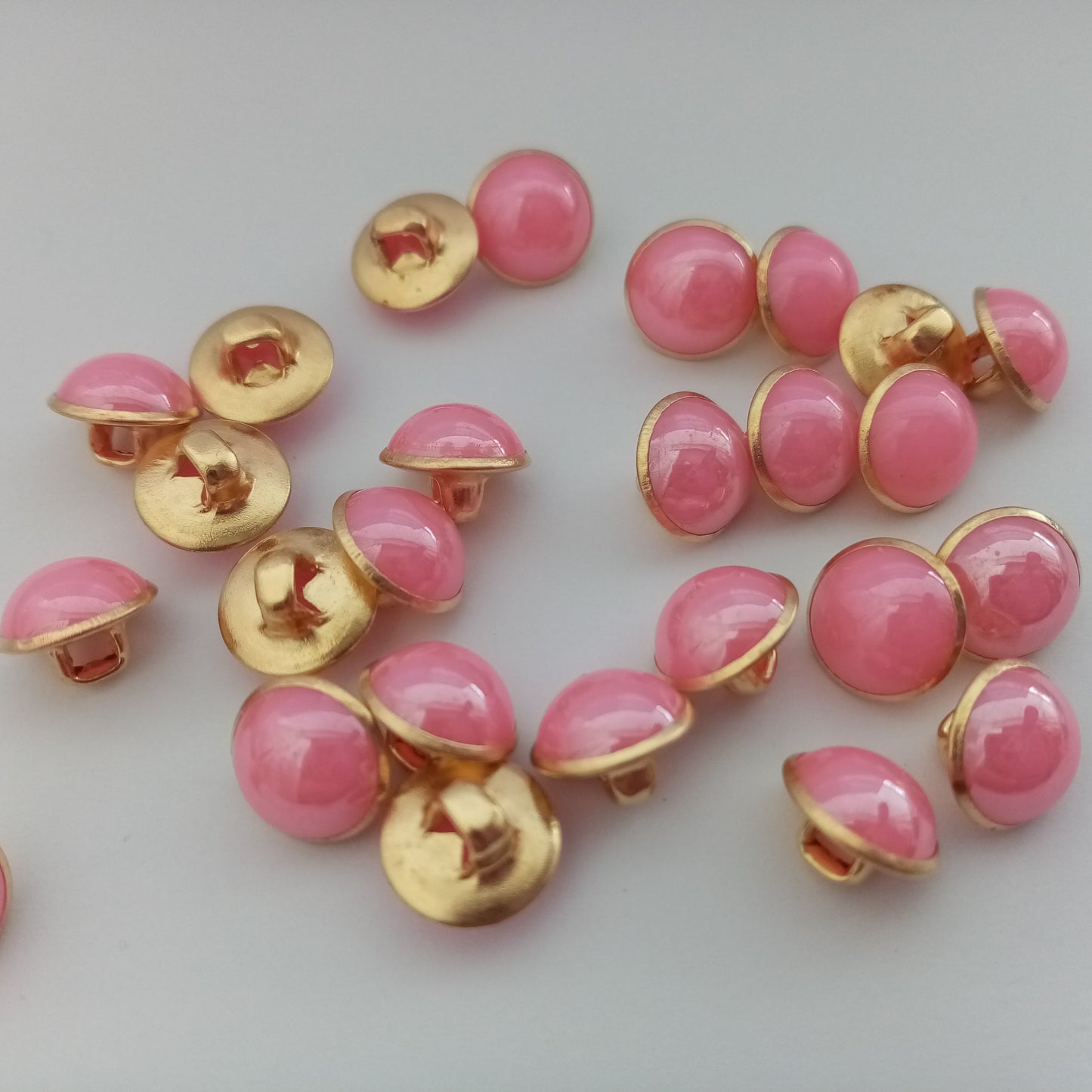 50 Bubble Gum Pink Pearl Buttons 10mm (3/8") Metal Shank Half Dome Small Pink Buttons for Shirts and Blouses and Girls Clothing