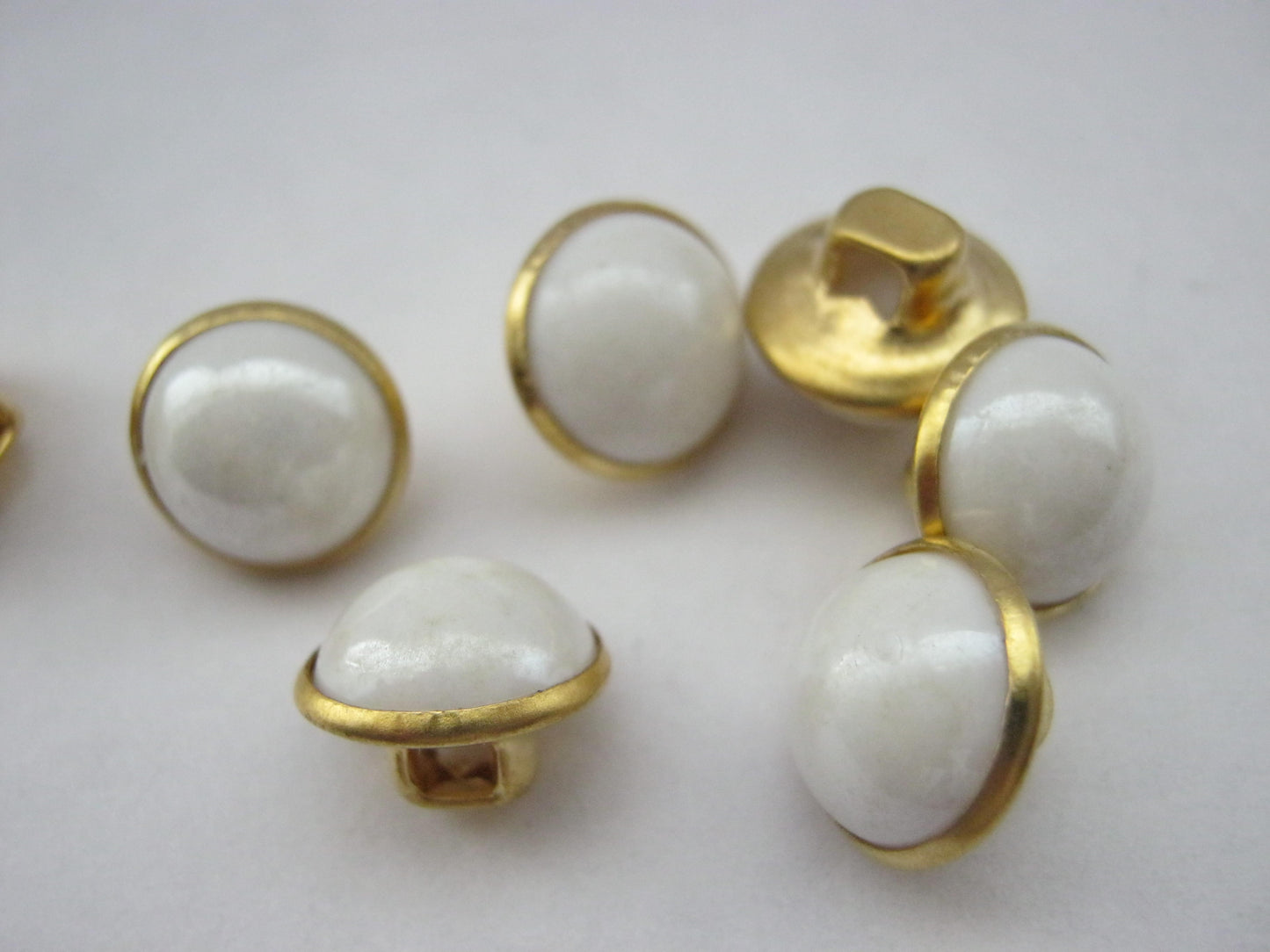50 White Pearl Buttons 10mm (3/8") Metal Shank Half Dome Small White Buttons for Shirts and Blouses and Bridal Wear