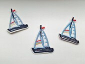 3 Small Blue Sailboat Iron On Patches Appliques 45mm (1 3/4") Nautical Yacht Boat Patch for Children's Boys Clothes Embellishments