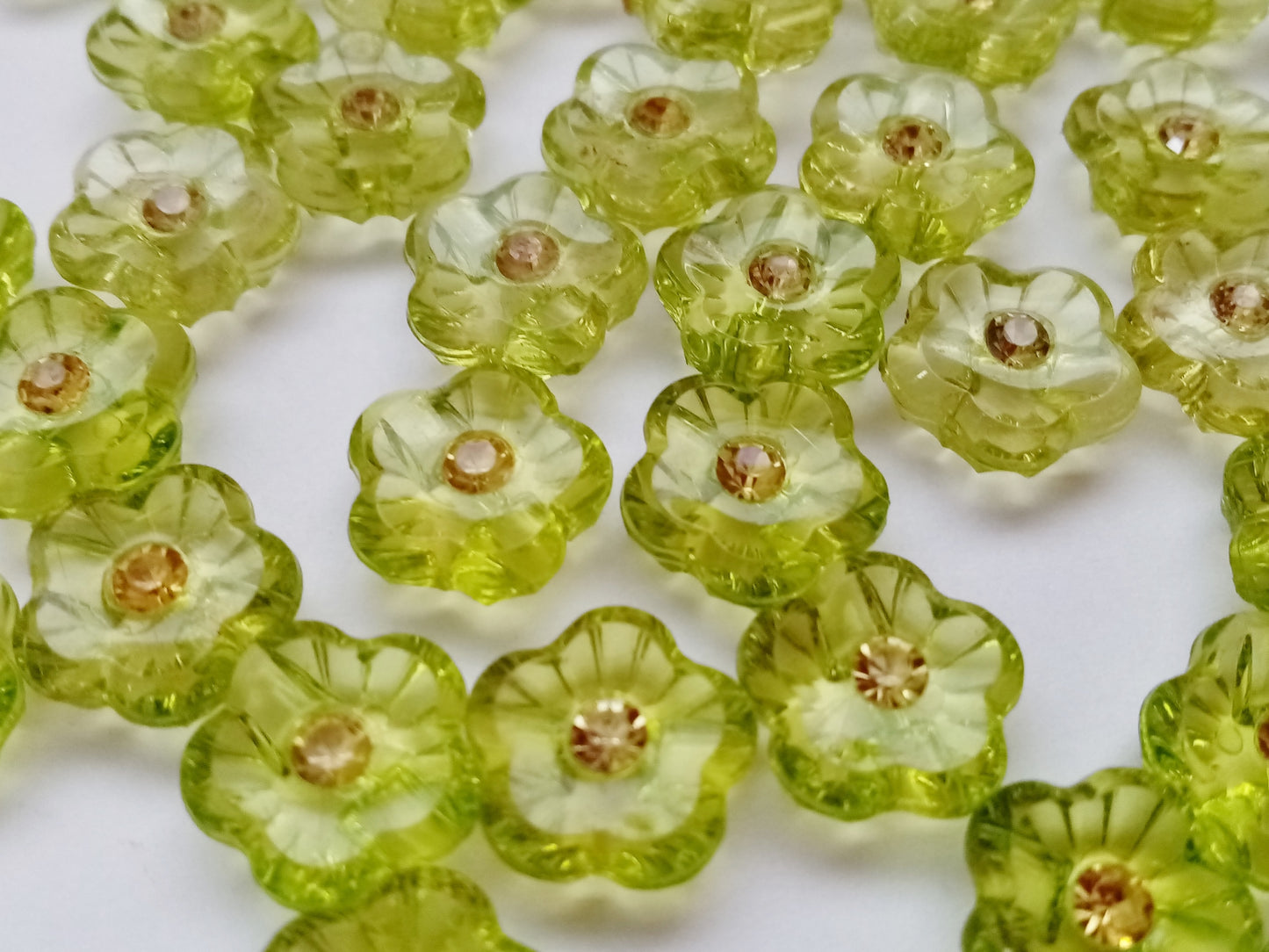10 Flower Buttons with Sparkly Rhinestones 15mm (5/8") Flat Shank Acrylic Flower Shaped Sewing Buttons - Choose Colours