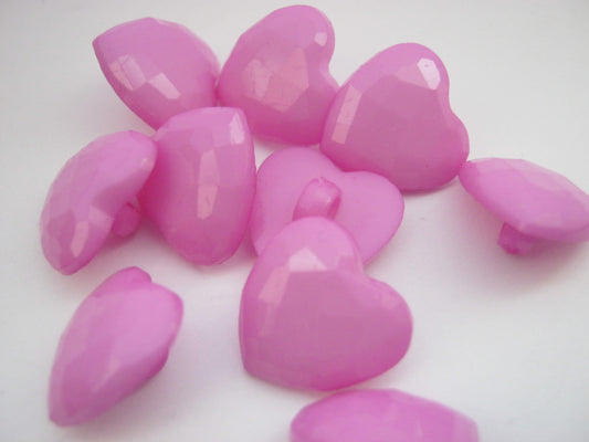 10 Purple Heart Buttons 15mm (5/8") Faceted Shank Hearts Sewing Buttons for Clothing and Crafts