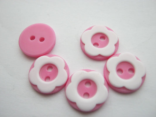 10 Pink Flower Buttons 12mm (1/2") Pink Sewing Buttons for Girls Clothing