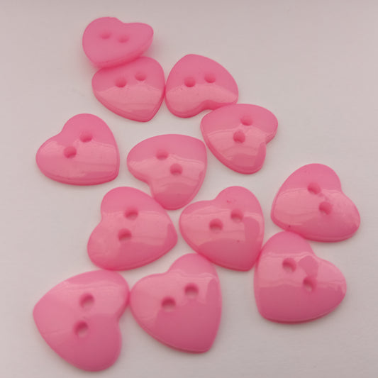 Pink Heart Sewing Buttons 13mm (1/2") Resin Heart Buttons for Girl's Clothing