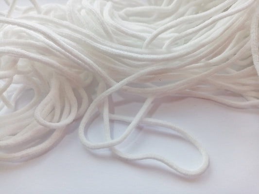 10 Metres Hypoallergenic Elastic 3mm White Round Cord Stretchy Soft Elastic for Masks, Dressmaking and Crafts