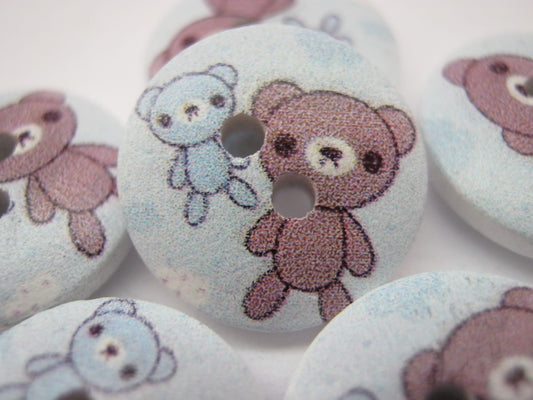 Blue Teddy Bear Buttons 15mm (5/8") Wood Sewing Buttons for Baby and Children's Clothes and Accessories