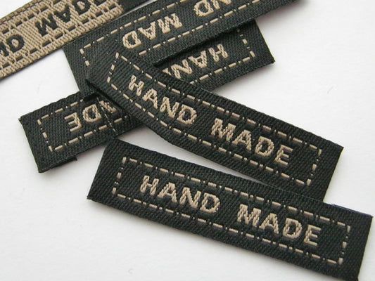 24 Black Handmade Fabric Sew On Labels 45mm (1 3/4")  Black Clothing Labels Sewing Tags Dressmaking Crafts Accessories