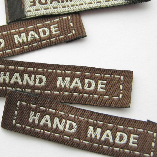 24 Brown Handmade Fabric Sew On Labels 45mm (1 3/4") 