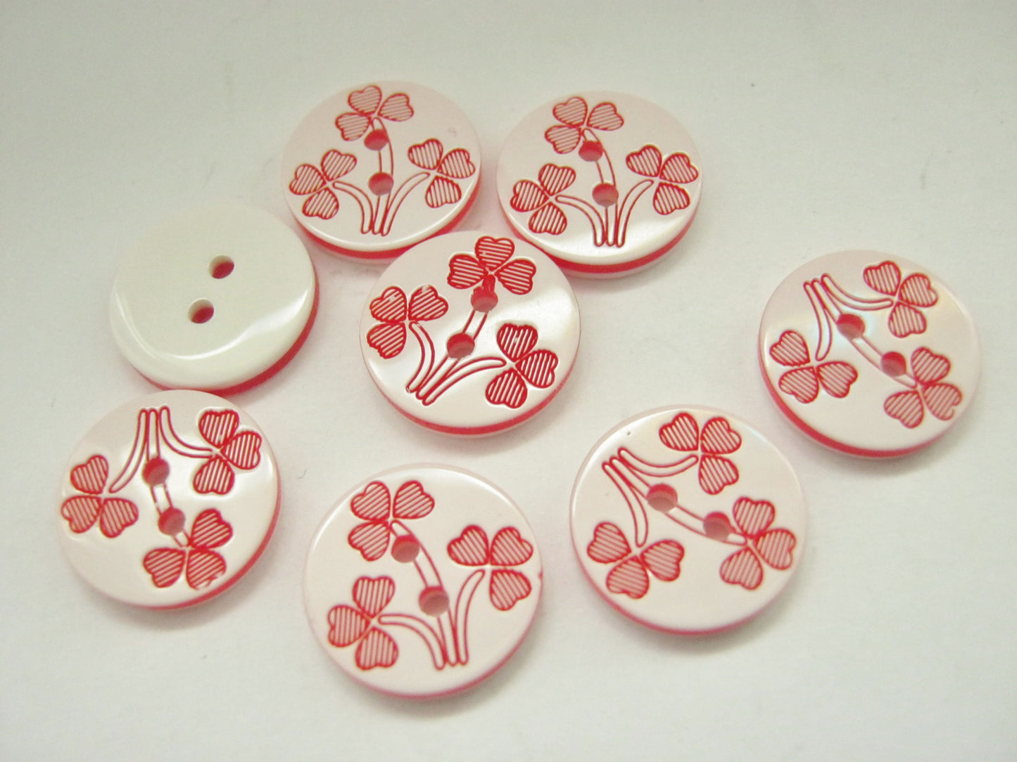 10 Red & White Floral Buttons 12mm (1/2") Small Flower Buttons for Ladies and Girls Clothing Blouses and Shirts