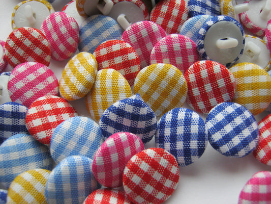 10 Fabric Gingham Buttons 15mm (5/8") for Girls School Uniform Summer Dresses Choose Blue, Yellow or Red