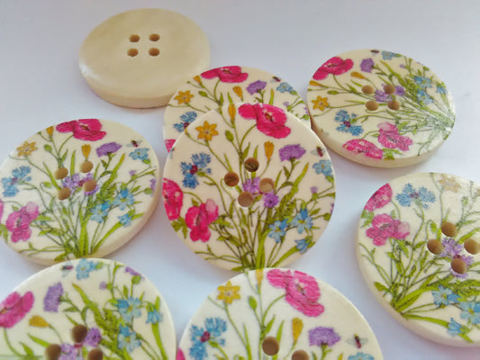 4 Large Wild Flowers Buttons 30mm (1 1/8") Floral Spring Flowers Sewing Buttons for Knitting Crafts Focal Buttons Clothing Accessories