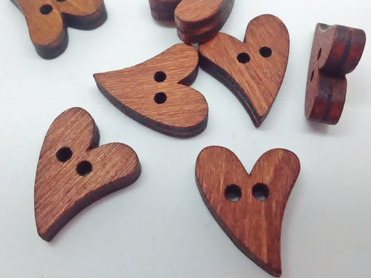 Wooden Heart Buttons 20mm (3/4") Brown Heart Sewing Buttons for Valentine's Day Romantic Clothing and Crafts