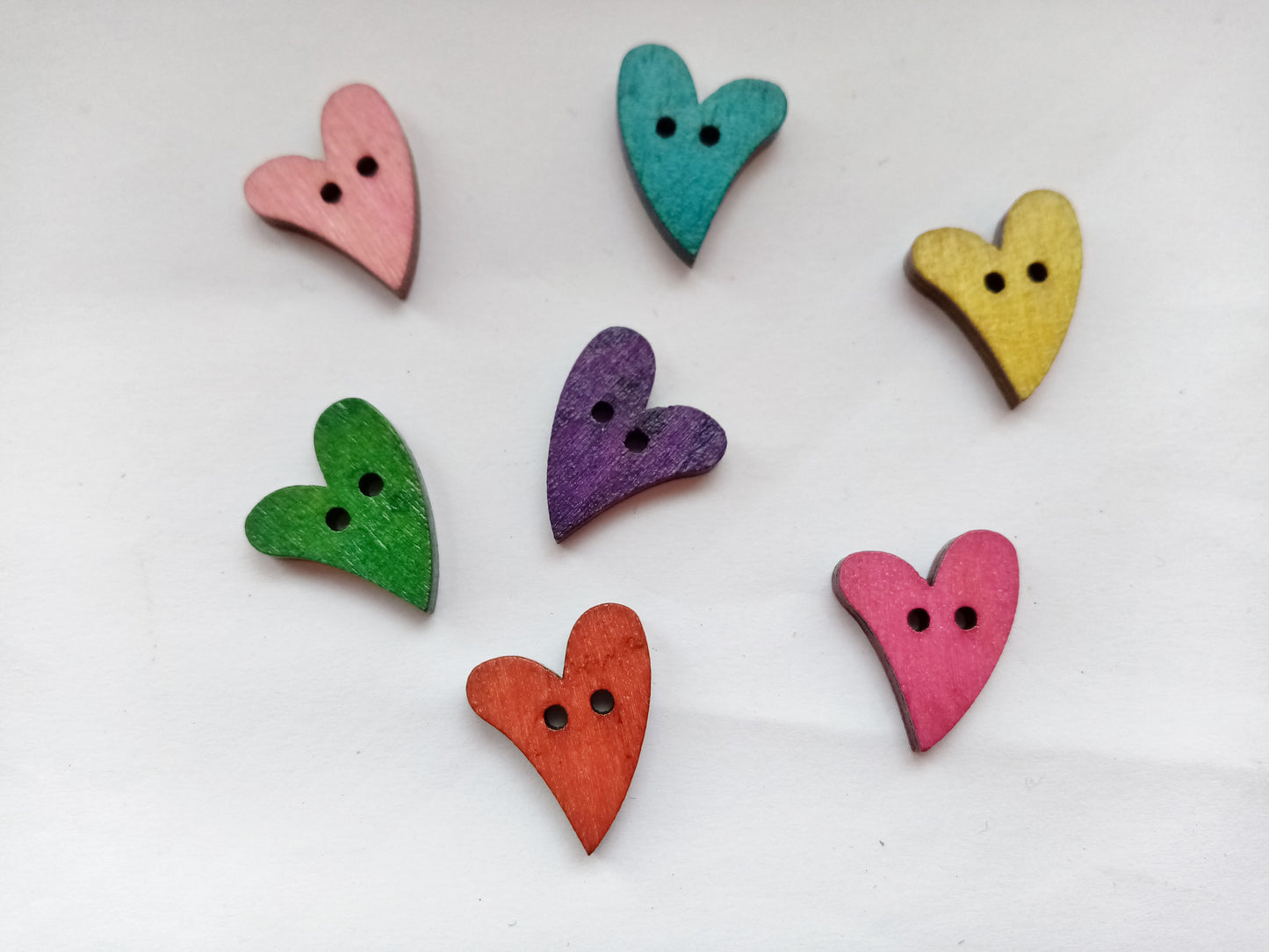 10 Wood Heart Buttons 20mm (3/4") Colourful Hearts Sewing Buttons for Clothing and Crafts