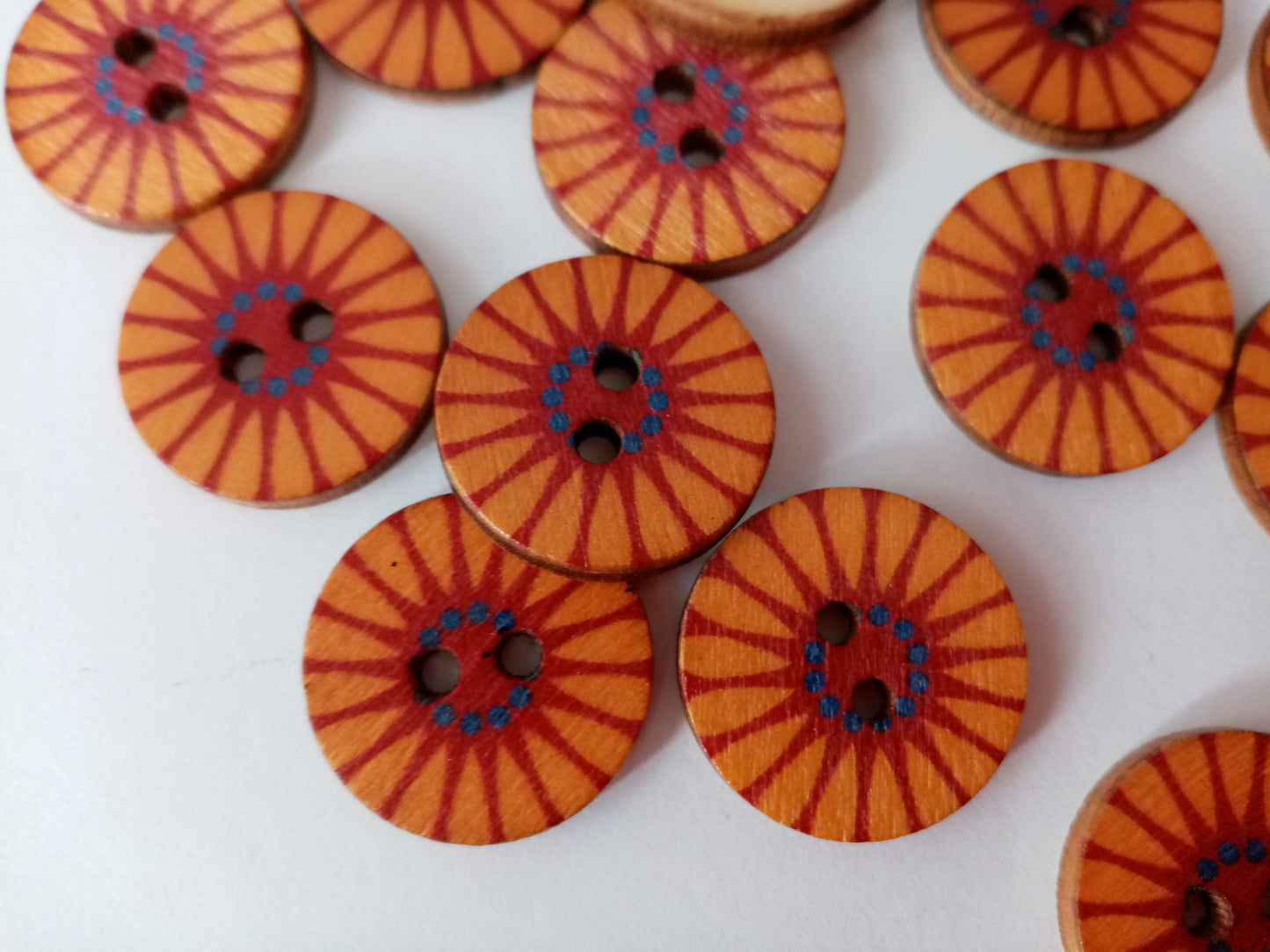 Orange and Red Wheel Buttons 20mm (3/4") Ethnic Tribal Wood Sewing Buttons for Clothing & Crafts