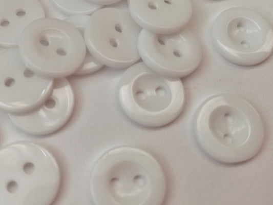 20 Small White Shirt Buttons with 2 holes measuring 12mm  half an inch.  Pack of 20 buttons