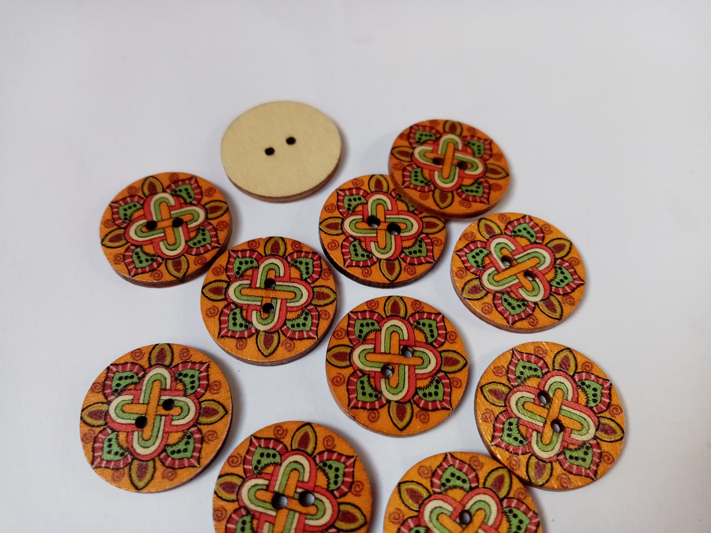 10 Multicoloured Patterned Buttons 25mm (1") Aztec Style Wood Sewing Buttons for Clothing & Focal Buttons for  Crafts