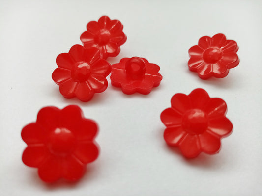 10 Red Daisy Fower Sewing Buttons 15mm (5/8") Plastic Shank Flower Shaped Red Buttons for Girls' and Women's clothing and crafts