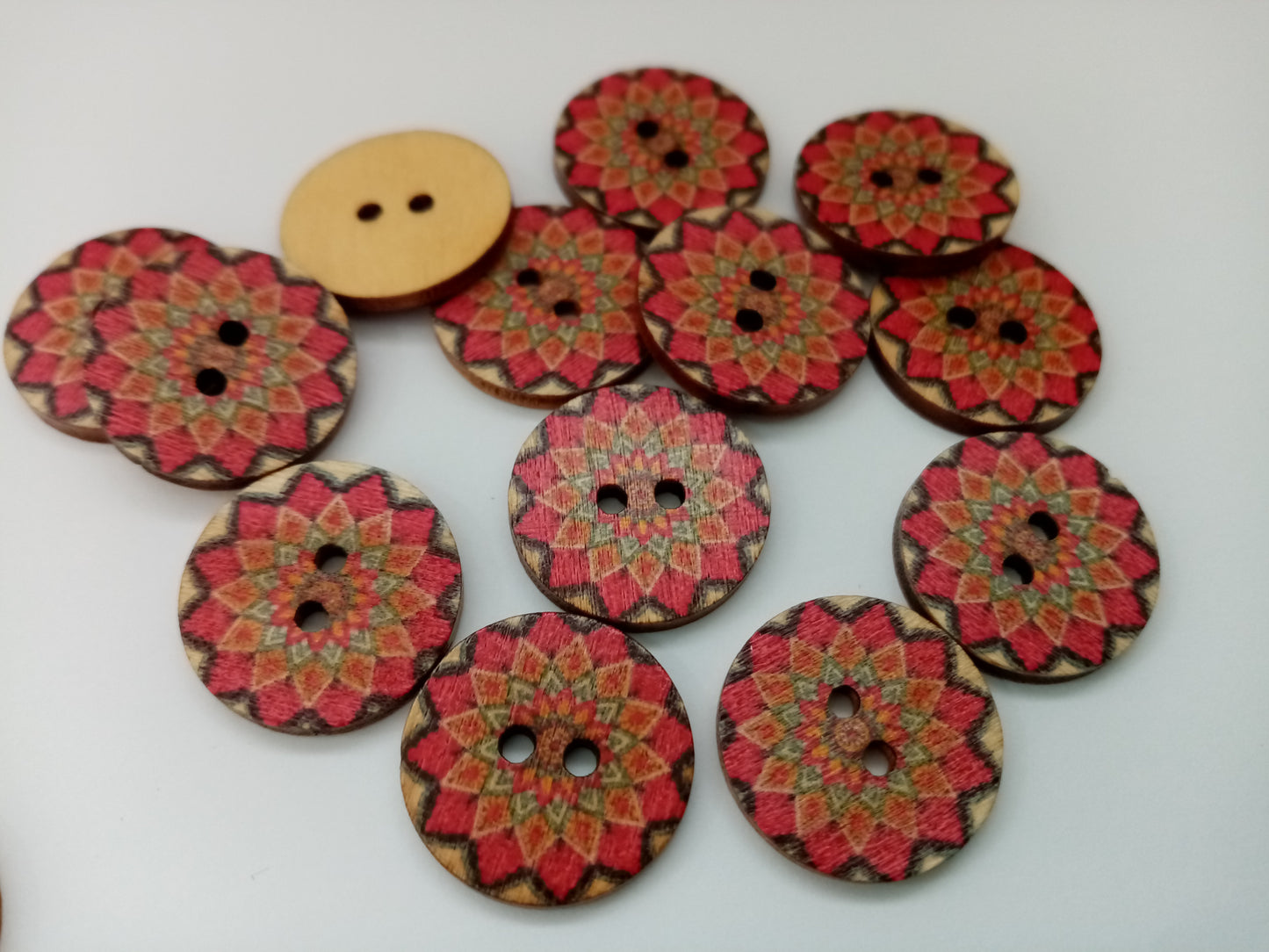 Red Mandala Buttons 20mm (3/4") Wood Red Abstract Patterned Sewing Buttons for Clothing or Focal Buttons for Crafts