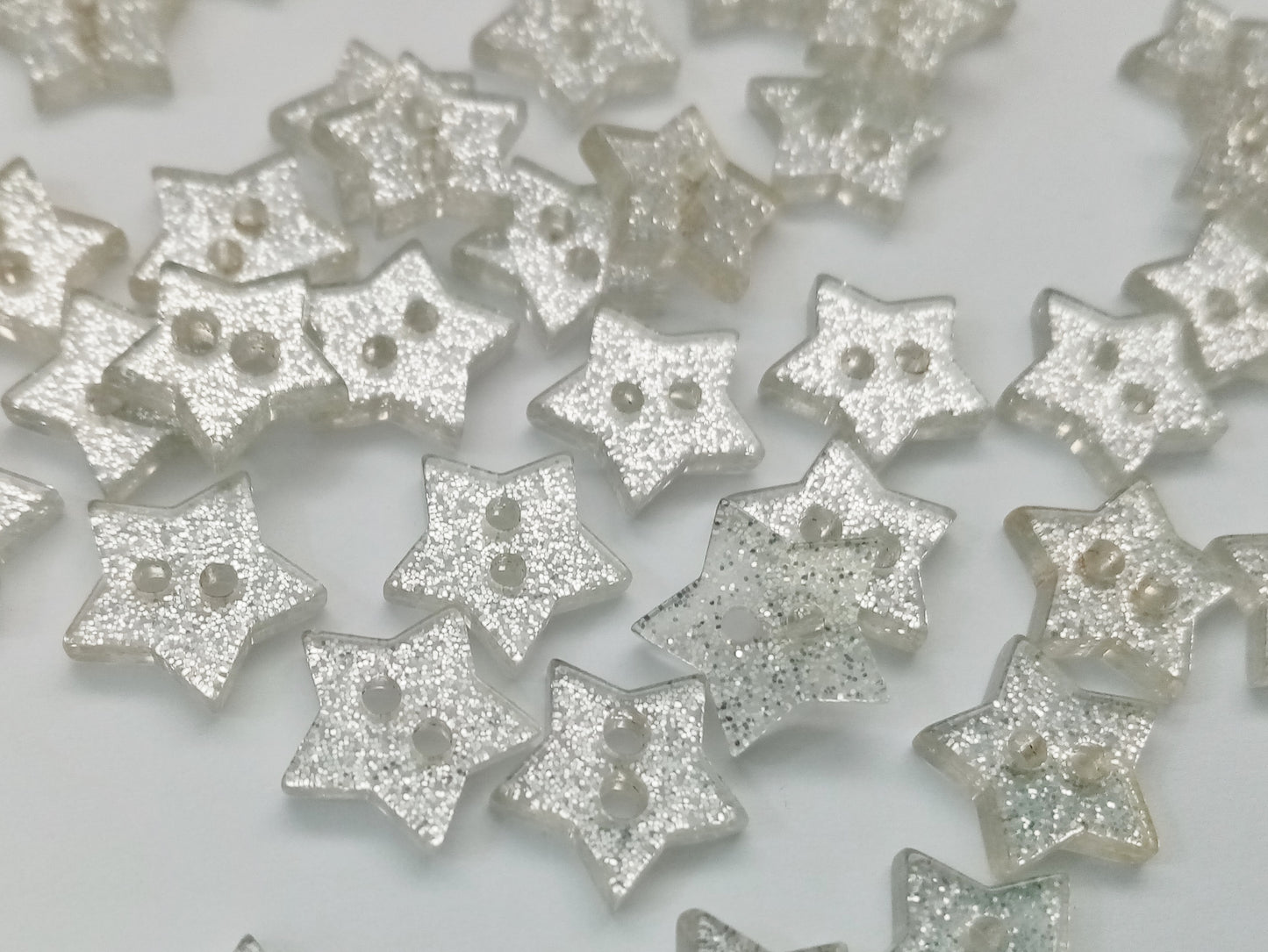 Silver Glitter Star Buttons 13mm (1/2") Sparkly Star Buttons for Girl's Clothing, Christmas Crafts and Accessories