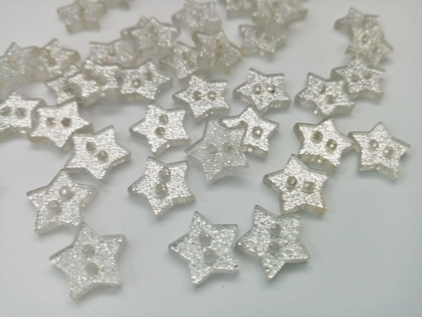 Silver Glitter Star Buttons 13mm (1/2") Sparkly Star Buttons for Girl's Clothing, Christmas Crafts and Accessories