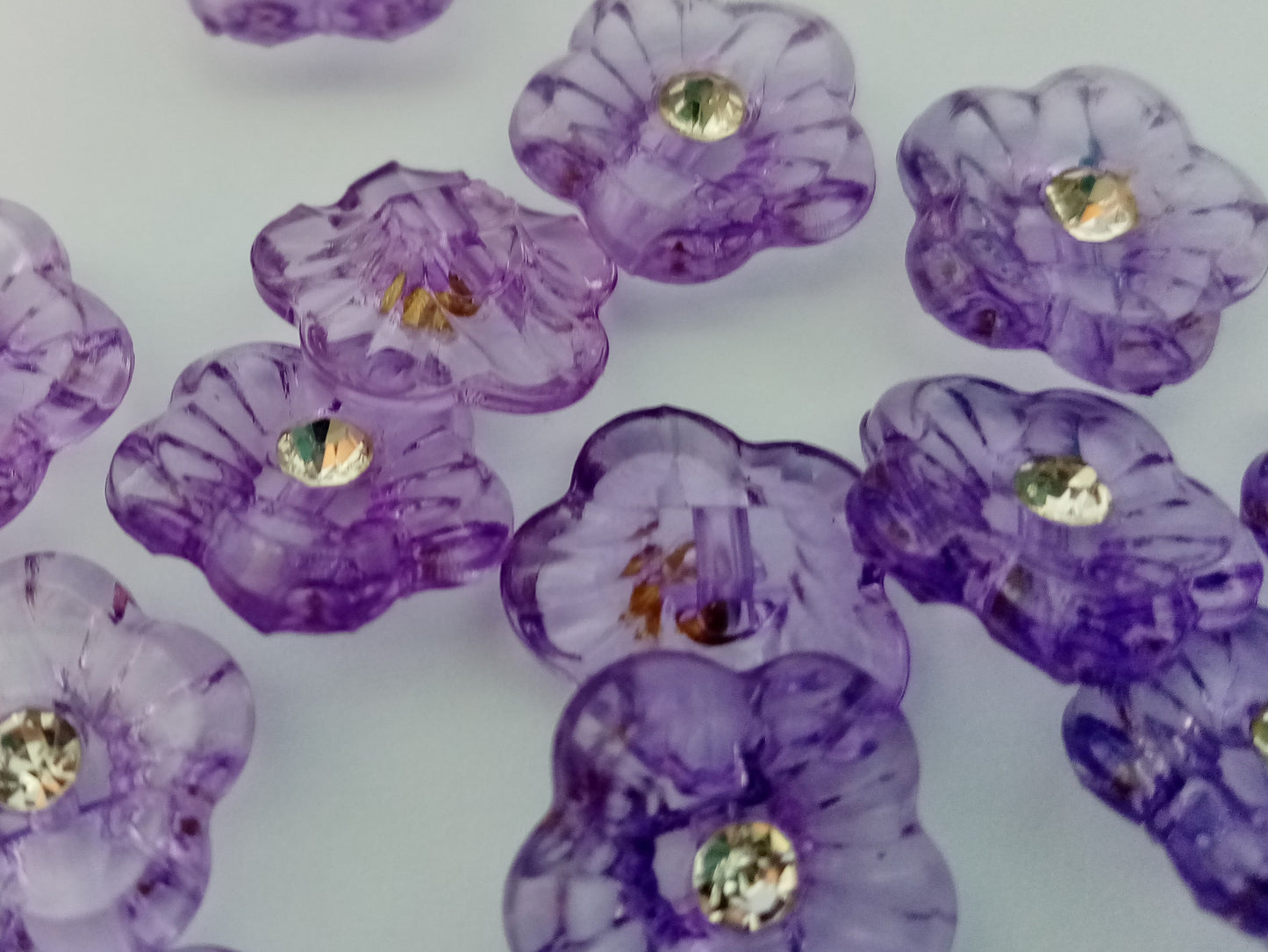 10 Lavender Flower Buttons with Rhinestone 15mm (5'8") Flower Shaped Sewing Buttons for Clothing and crafts