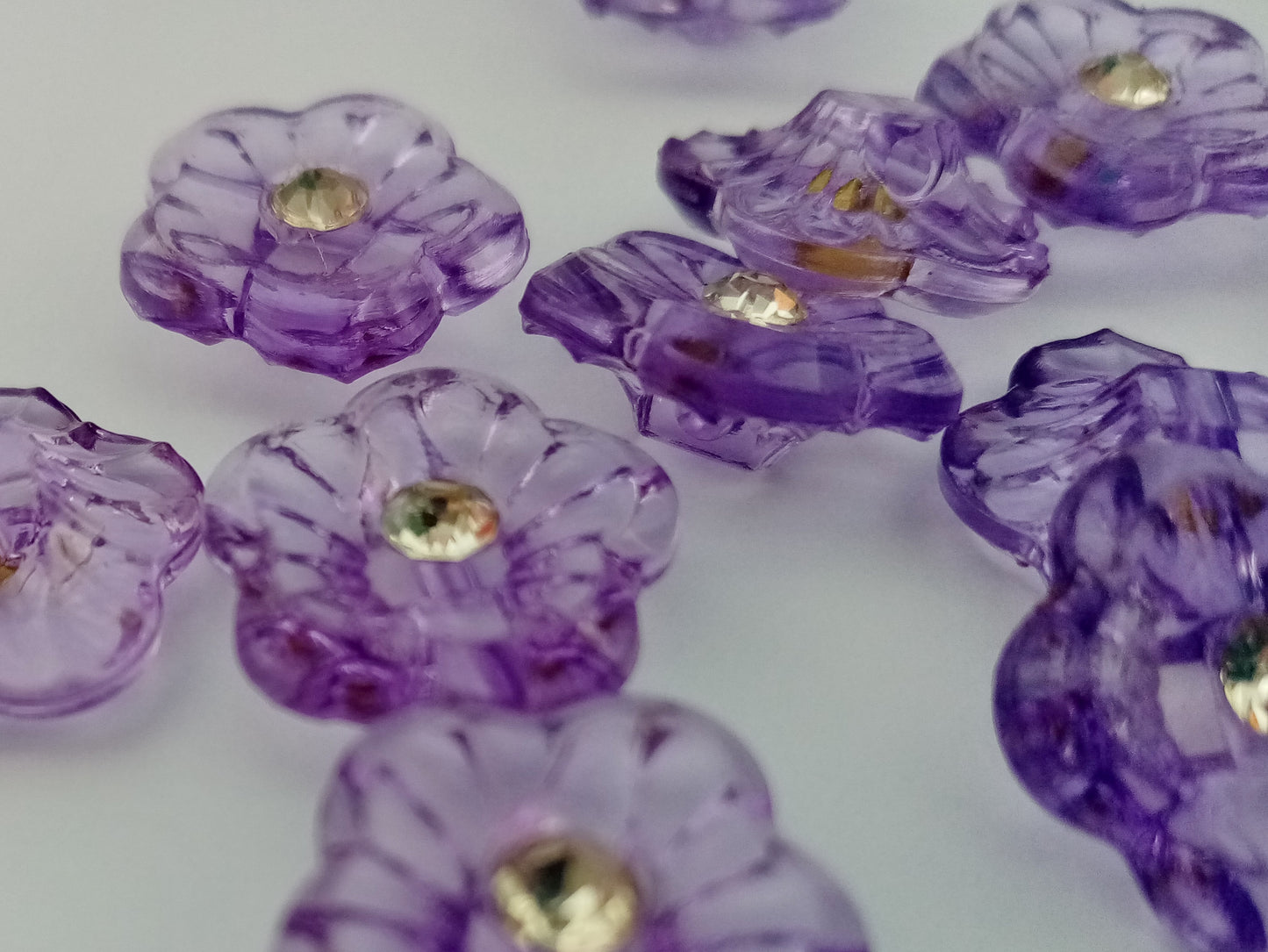 10 Lavender Flower Buttons with Rhinestone 15mm (5'8") Flower Shaped Sewing Buttons for Clothing and crafts