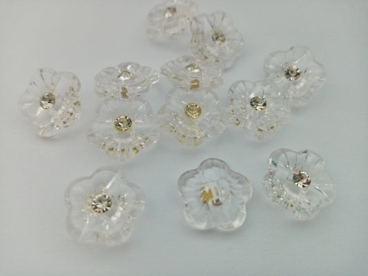 10 Clear Flower Buttons with Rhinestone 15mm (5'8") Flower Shaped Sewing Buttons for Women's and Girls' Clothing and crafts