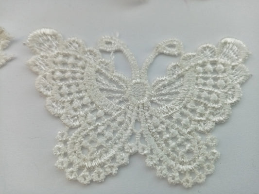 4 x Ivory Embroidered Lace Butterfly Appliques 75mm (3") Sew On Butterfly Motif Patches Embellishment