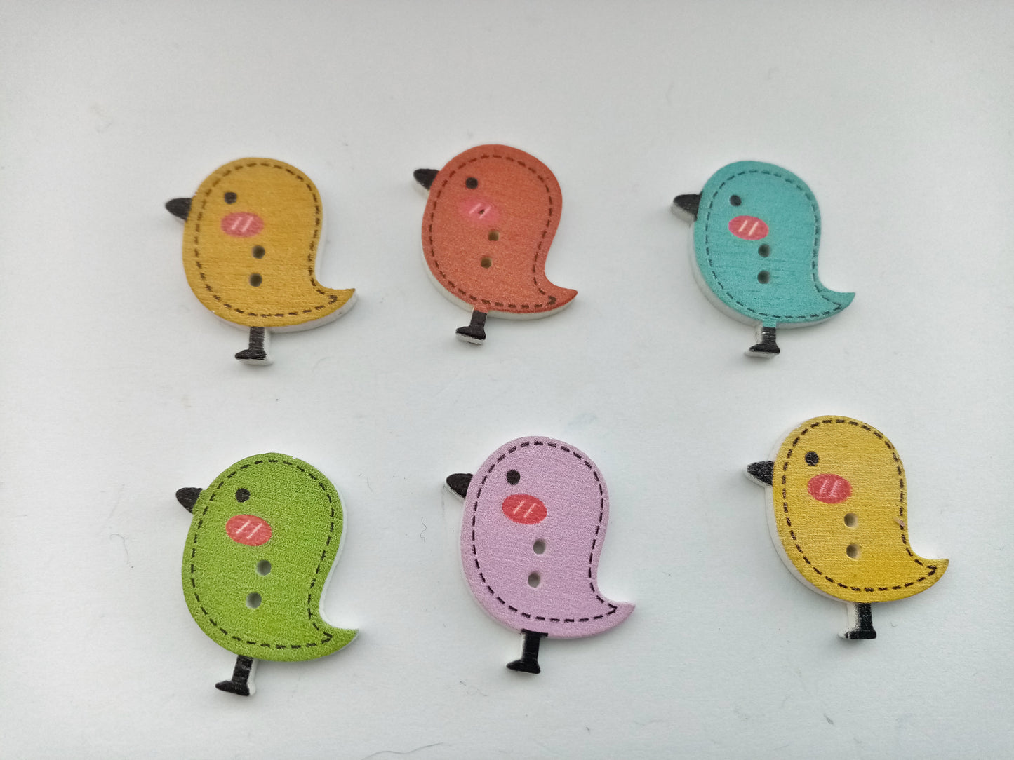 6 Bird Buttons 25mm (1") Choose Colour or Mixed Colours Wood Bird Sewing Buttons for Kids Clothes and Crafts