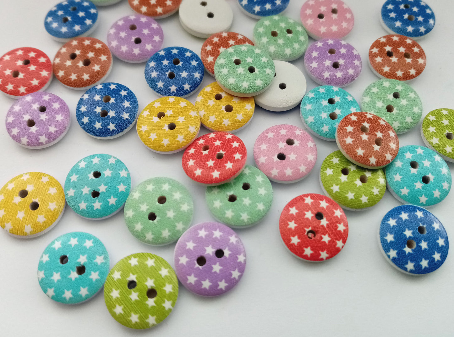 10 Star Wood Buttons 15mm (5/8") Choose Colour Star Sewing Buttons for Clothing & Crafts