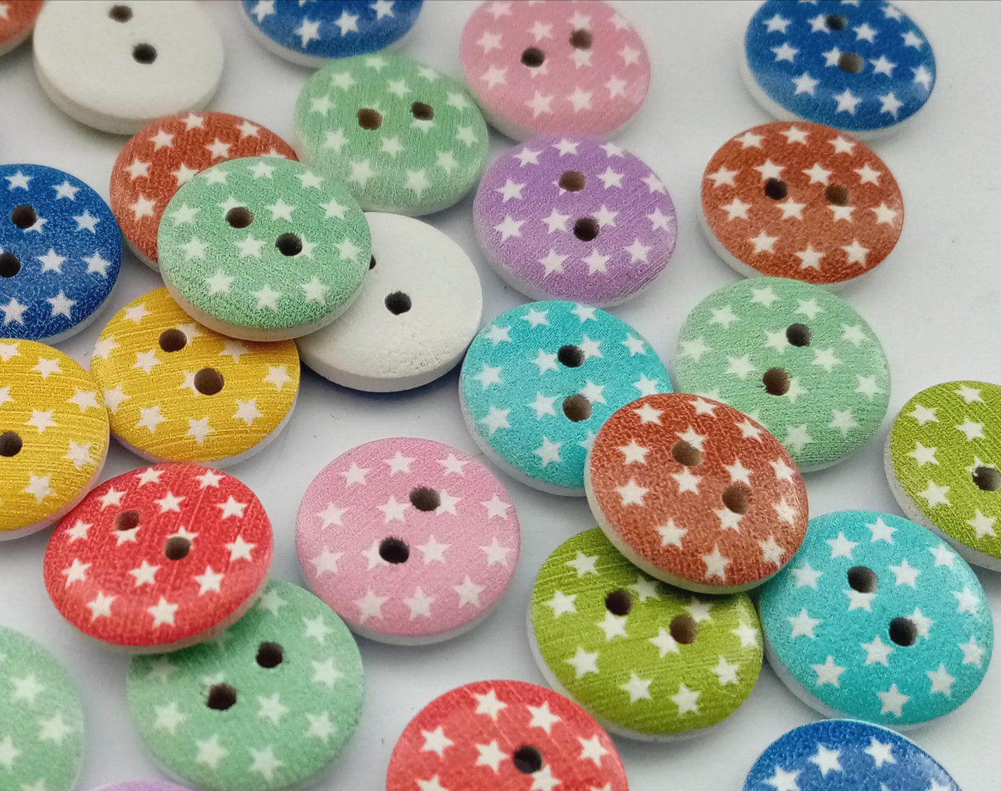 10 Star Wood Buttons 15mm (5/8") Choose Colour Star Sewing Buttons for Clothing & Crafts