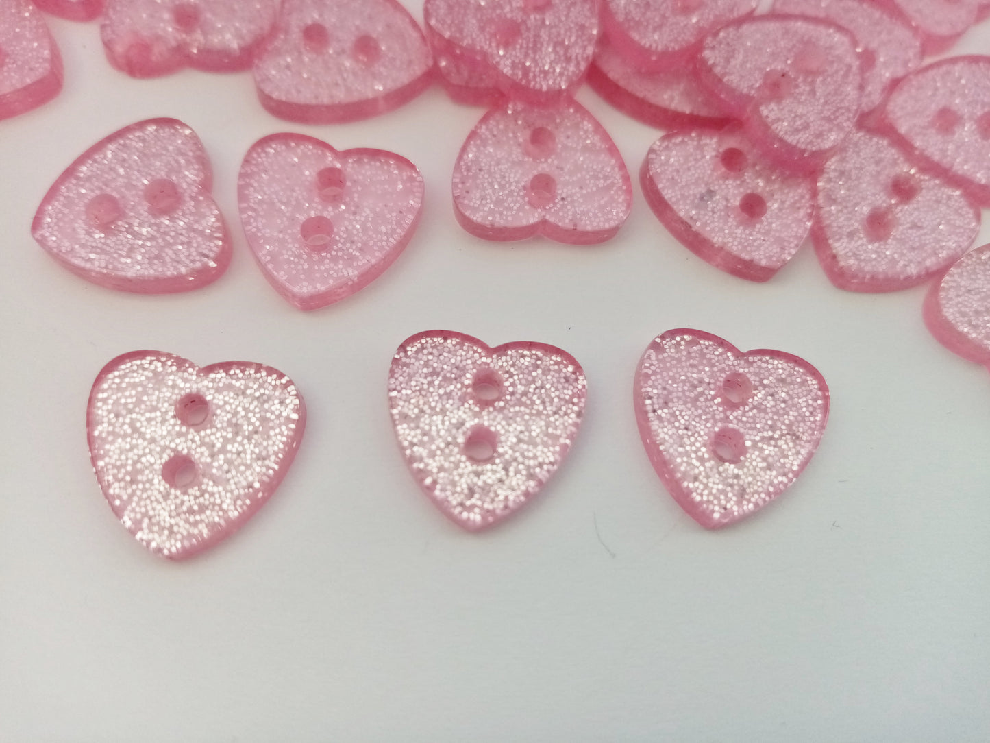 10 Pink Glitter Heart Buttons 13mm (1/2") Pink Heart Sewing Buttons for Baby and Girls Clothing