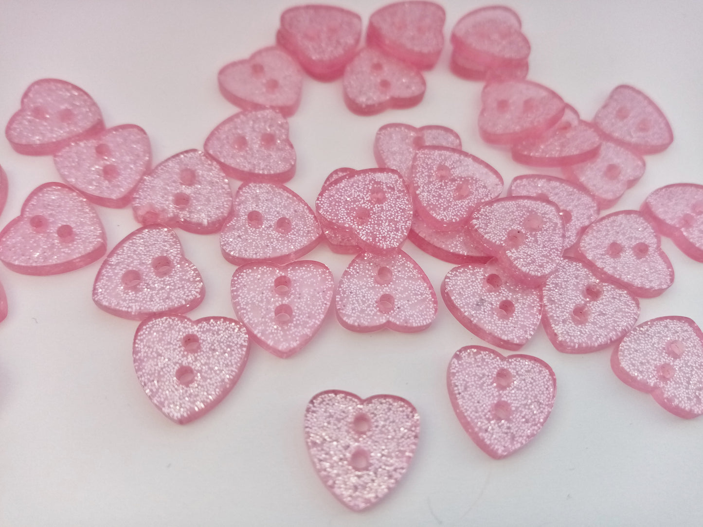 10 Pink Glitter Heart Buttons 13mm (1/2") Pink Heart Sewing Buttons for Baby and Girls Clothing