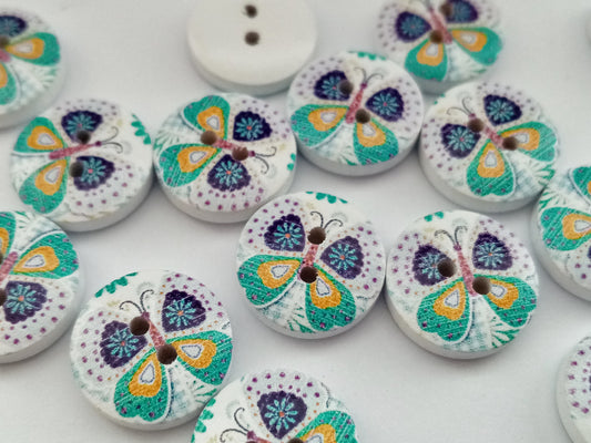 10 Blue Butterfly Sewing Buttons 15mm (5/8") Butterflies Buttons for Girls Clothing and Crafts