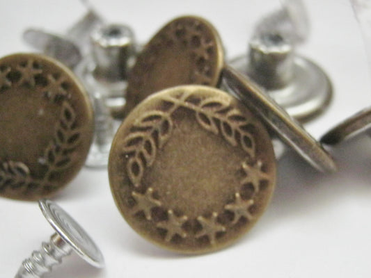 6 Bronze Jeans Buttons 17mm Bronze Hammer on Stud Tack Buttons for Denim Jeans and Jackets